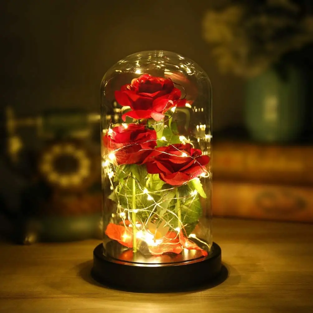 Gifts for Her Luminous Preserved Rose Roses in a Glass Dome Gift Set