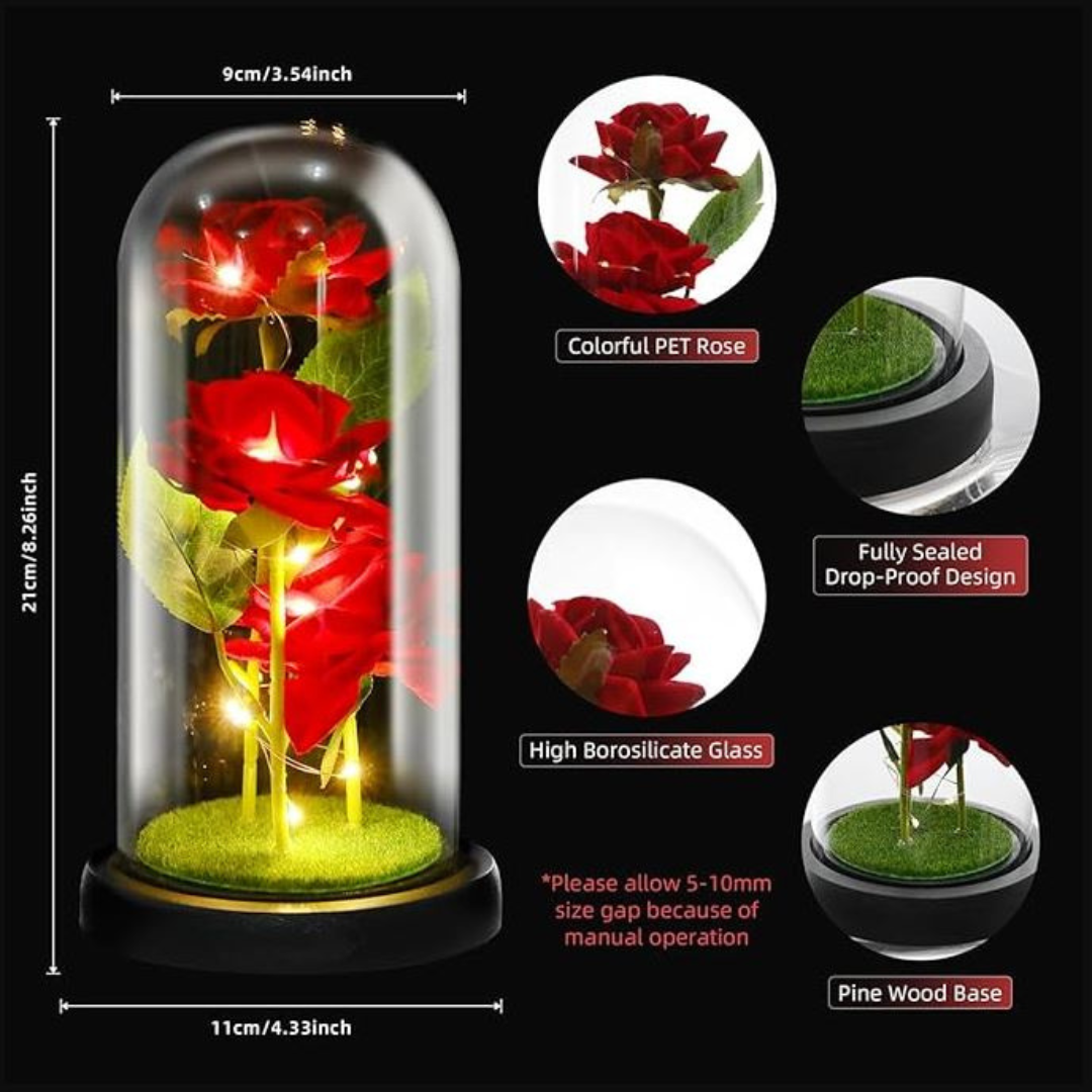 Gifts for Her Luminous Preserved Rose Roses in a Glass Dome Gift Set