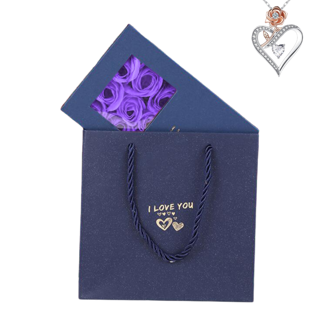 Gifts for Her Mothers day Wife Girlfriend PURPLE Roses Heart Rose Necklace Gift set