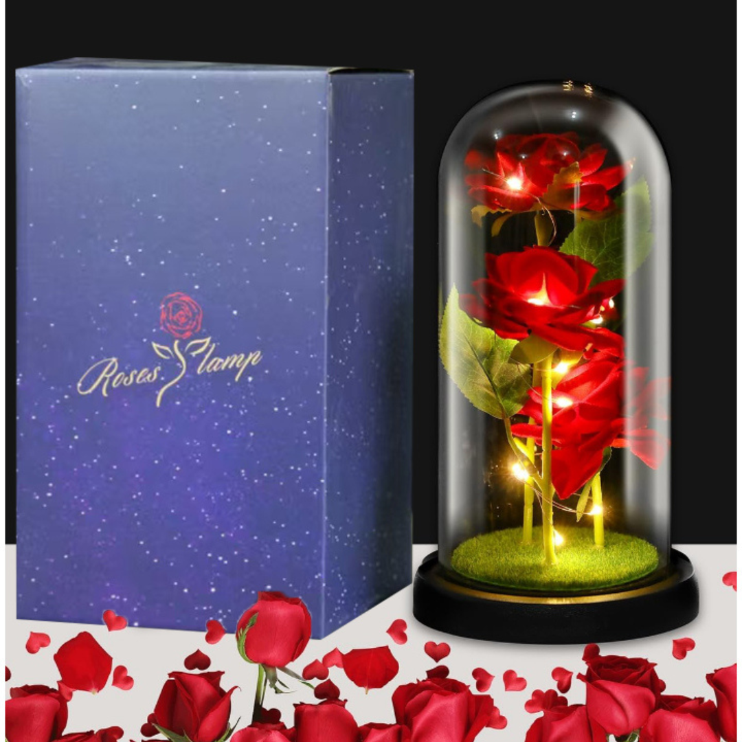 Gifts for Her Luminous Preserved Rose Roses in a Glass Dome Gift Set